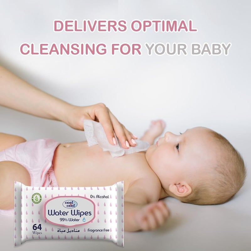 Cool & Cool Water Wipes - 99% Water, Fragrance-Free, Pack of 3 (192 Wipes) - Image 3